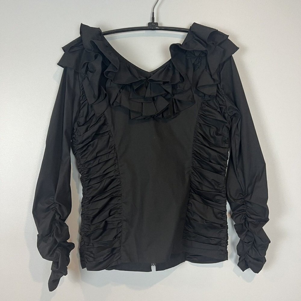 Ravel Black Emo Blouse Ruching Zipper Front Long Sleeve Small Dark Grunge NWT - Picture 4 of 9